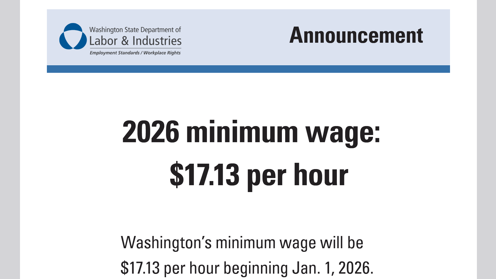 WA state minimum wage to increase Jan. 1