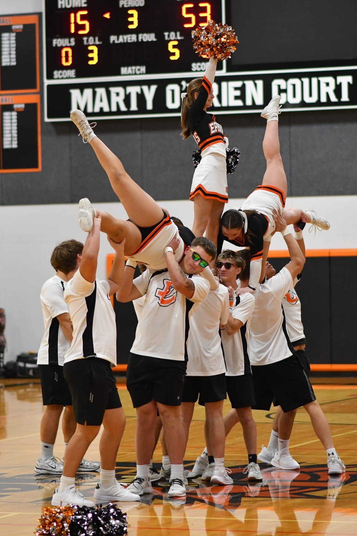 The Ephrata cheer squad performs during the Tigers fight song.