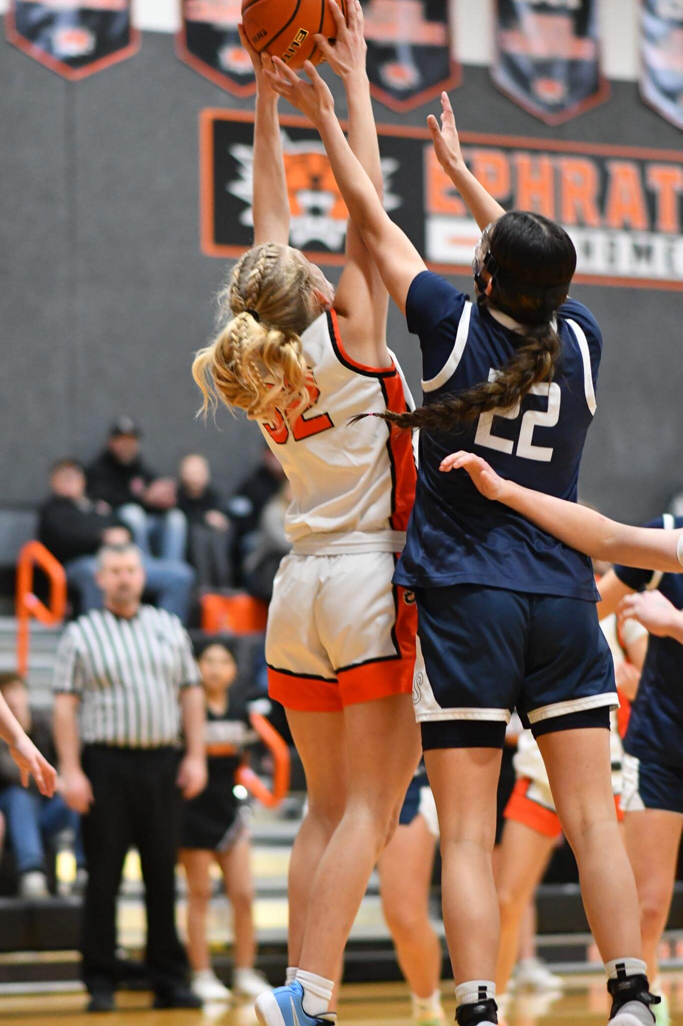 Ephrata's Rebecca Wiser (32) battles for a board against Selah. Wiser totaled seven points, 13 rebounds and three steals in the three games series.